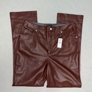 Express 90s Slim Super High Rise Faux Leather Pants Burgundy Red 14R New